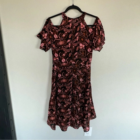 NWOT A.L.C. Emile Floral Cold Shoulder Silk Dress Black Henna Pink  Women’s 4 - Picture 11 of 14